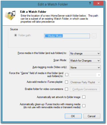 Edit a Watch Folder window