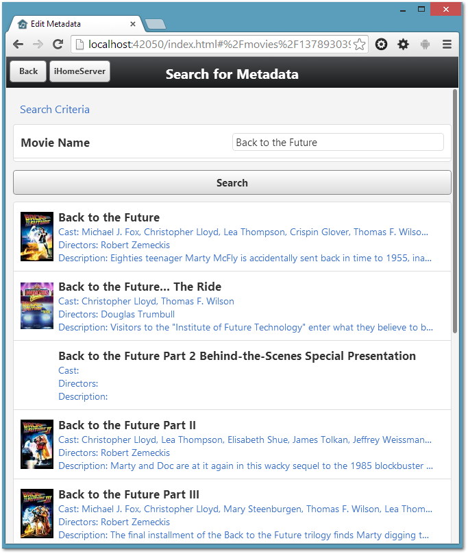 Search for Internet Metadata (Movies) - iHomeServer Web Access