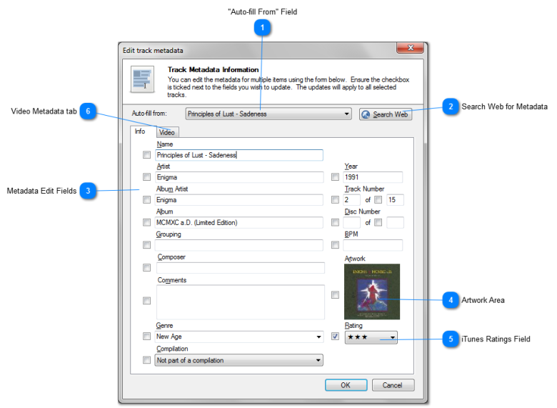 Edit track metadata window (Get Info) - Info Tab
