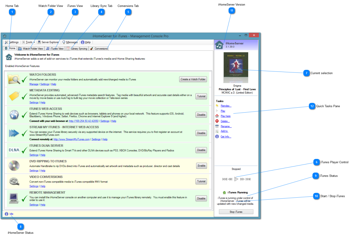 iHomeServer Management Console User Interface