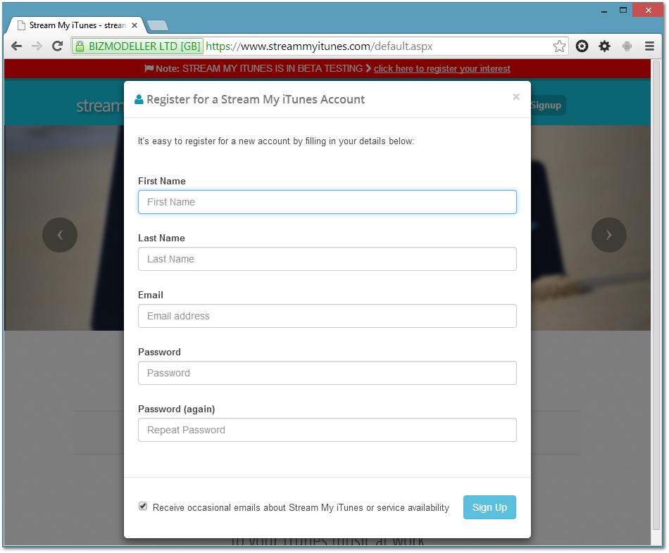 Registering at Stream My iTunes