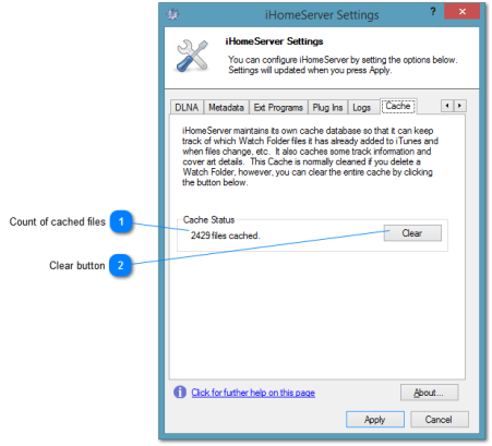 Settings - Cache Tab