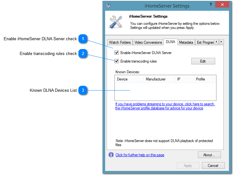 Settings - DLNA Tab