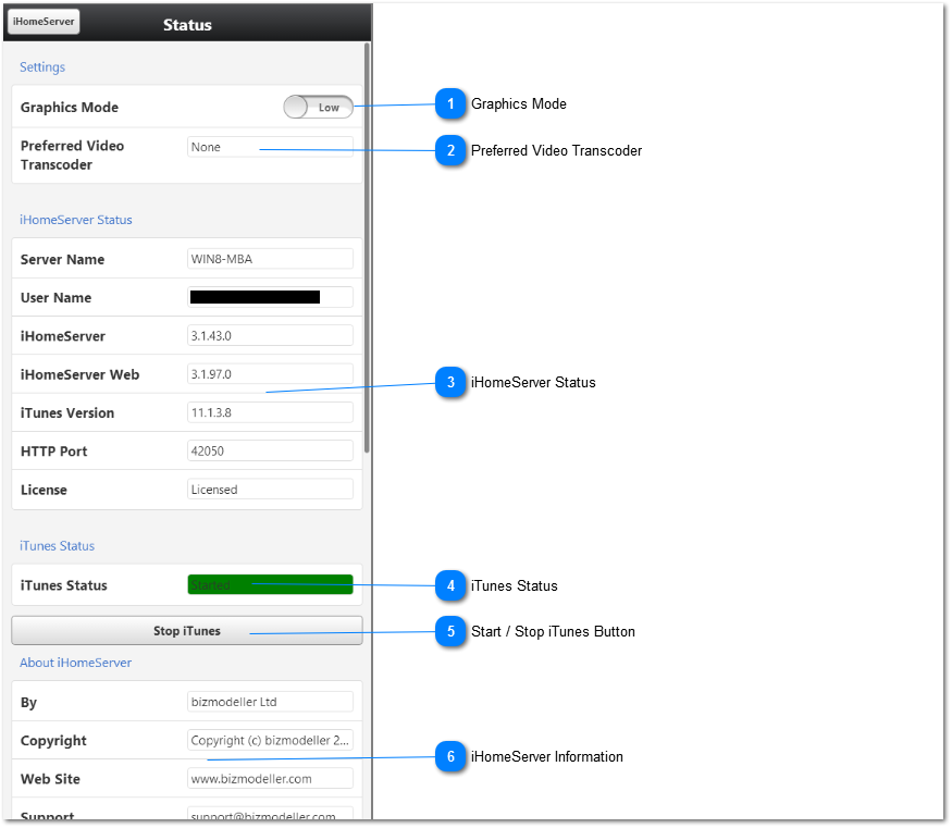 Status (iHomeServer Web Access)