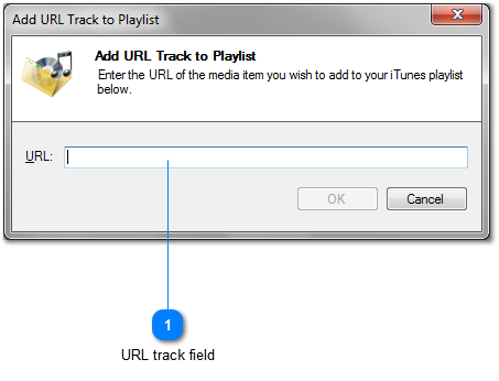 Add URL Track to Playlist window