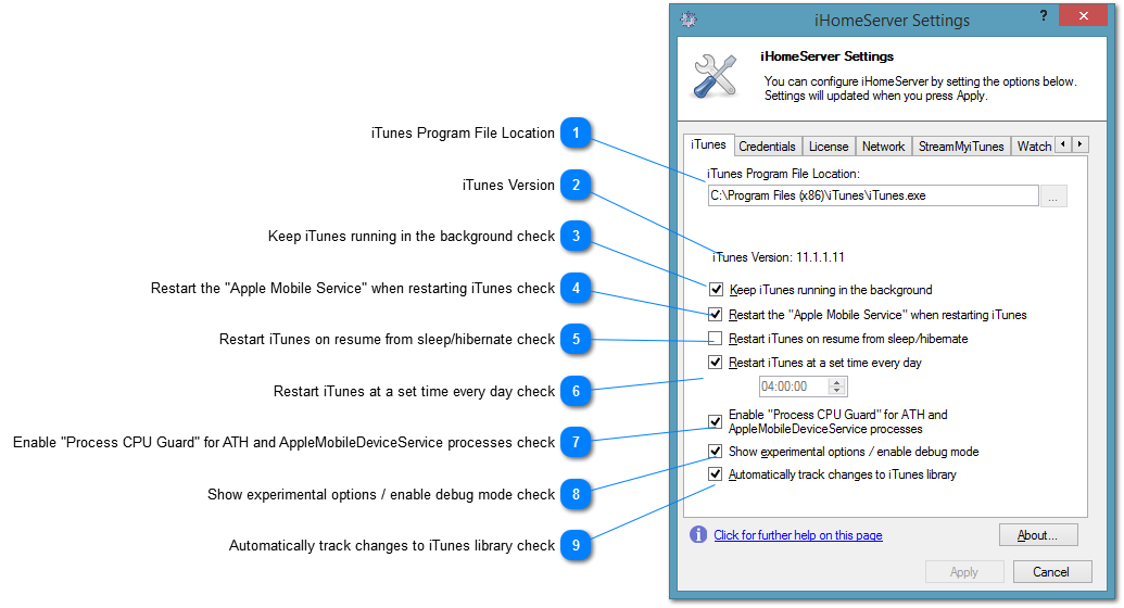 Settings - iTunes Tab