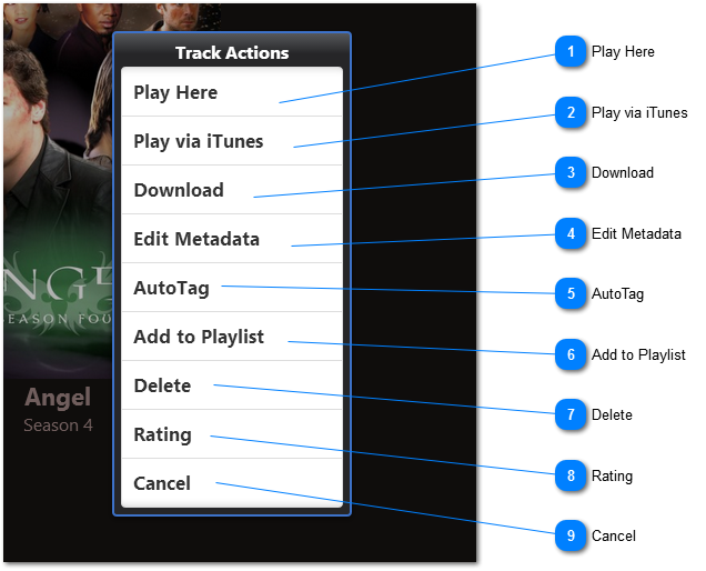 Track Actions Menu (iHomeServer Web Access)