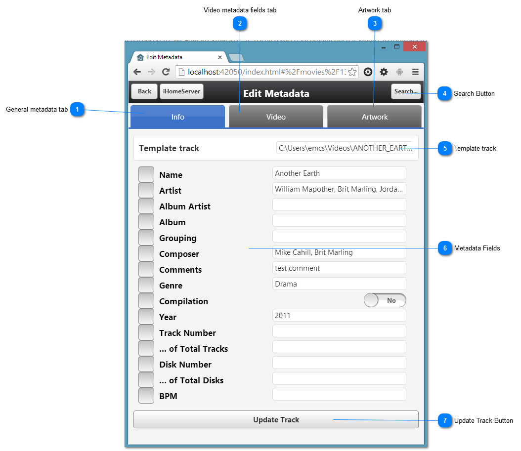 Editing Metadata (Info) - iHomeServer Web Access