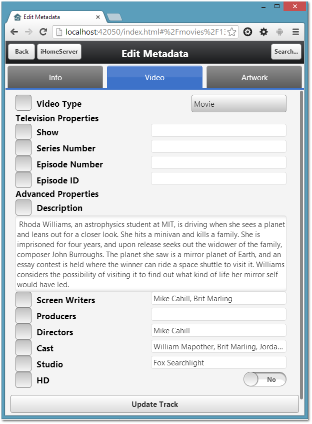 Editing Metadata (Video) - iHomeServer Web Access