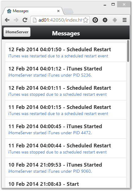 Messages (iHomeServer Web Access)